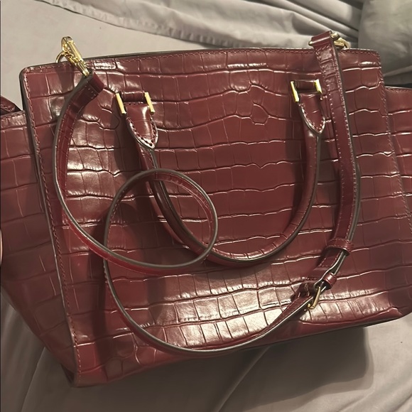 Michael Kors Burgundy Crocodile-Embossed Women's Bag - Picture 10 of 10